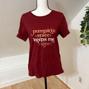 Pact Organic Cotton Pumpkin Spice Keeps Me Nice Graphic Tee - Red/ Burgundy Sz M